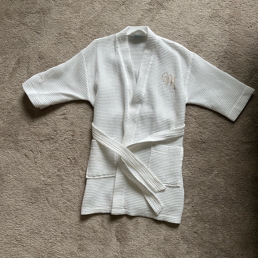 White Waffle Knit Robe with Monogram